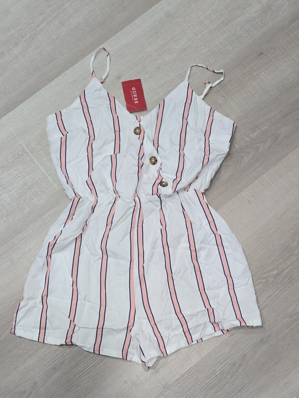 Guess White, Pink & Black Striped One-Piece Romper
